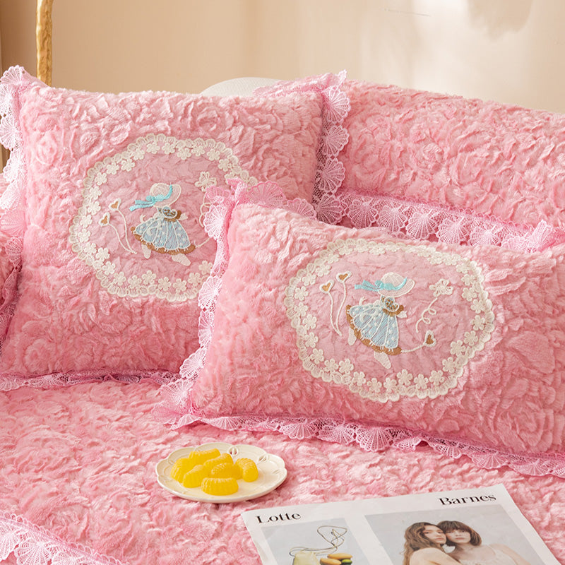 Plush Sofa Cushion Winter Thickened Non-slip Lace Edge Seat Pad Living Room Warm Sofa Mat Protector Washable Couch Cover
