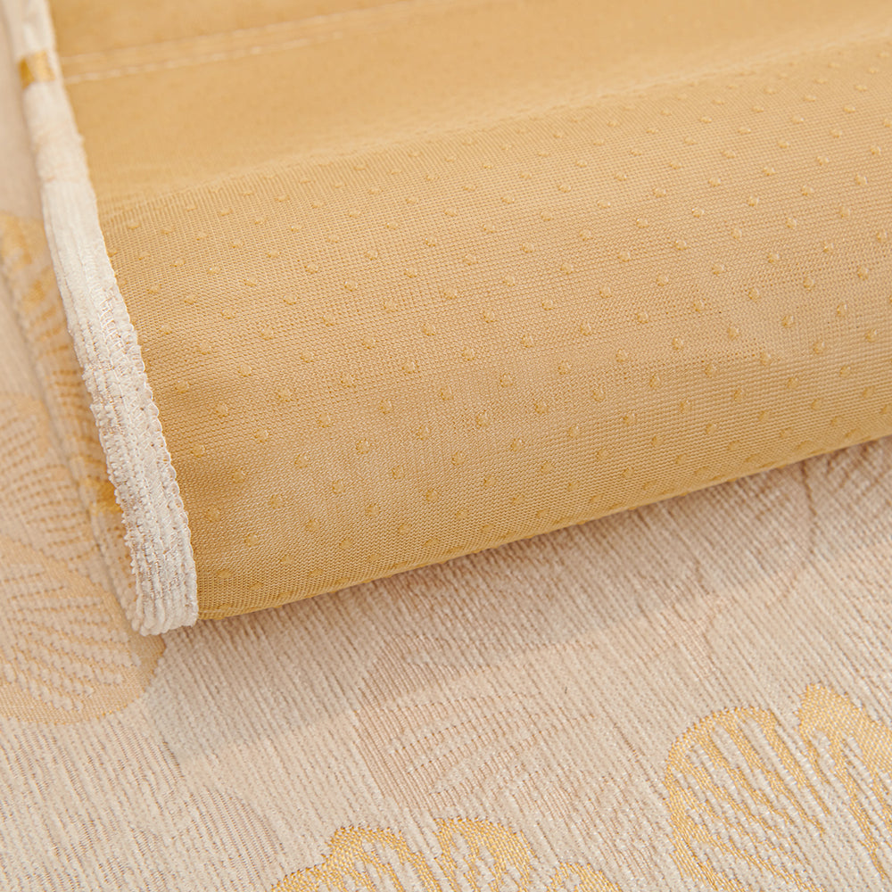 Jacquard Floral Chenille Sofa Cushion, Dotted Rubber Non-Slip Backing, All Season Couch Pad With Gold Edge Trim
